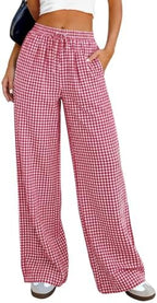 PRETTYGARDEN Womens Pants Elastic Waist Striped Lightweight Palazzo Pant by PRETTYGARDEN