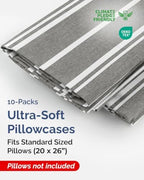 Standard Pillow Cases - 10 Pack Pillowcase Covers, 20" x 26" - Grey Stripes - Image 2