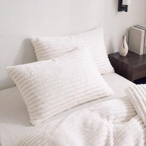 Bedorm Faux Fur Pillowcases Set of 2 King Size Plush Fluffy Pillow Cover Ivory White, Zipper Closure - Image 7