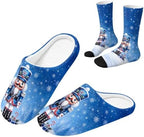 Jeiento Fuzzy Slippers and Crew Sock Set for Women Men Couple Warm Cozy Memory Foam House Shoes Soft Slip-on Slides for Home,Travel by Jeiento