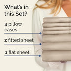 Split King 7 Piece Bed Sheet Set - Comfy, Breathable & Cooling - Cream - Image 2