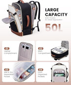 LOVEVOOK Large Travel Backpack for Women, TSA Carry on Backpack for Airplanes, 40L Personal Item Travel Bag for Women fits 17" Laptop,Waterproof Carry on Bag Airplane Approved with 3 Packing Cubes - Image 4