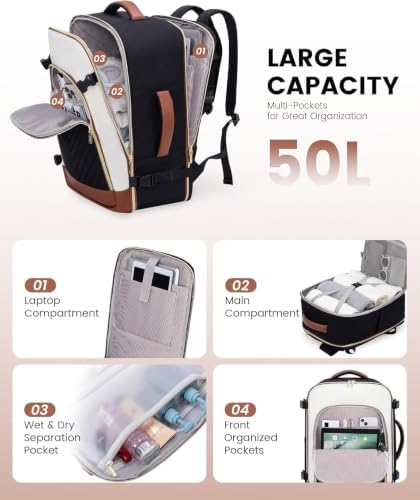 LOVEVOOK Large Travel Backpack for Women, TSA Carry on Backpack for Airplanes, 40L Personal Item Travel Bag for Women fits 17" Laptop,Waterproof Carry on Bag Airplane Approved with 3 Packing Cubes - Image 4