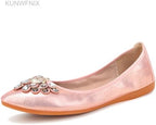 KUNWFNIX Women's Ballet Flats Foldable Classic Crown Rhinestone Slip On Bowknot PU Leather Faux Suede Pointed Toe Comfort Flat Casual Dress Shoes - Image 3