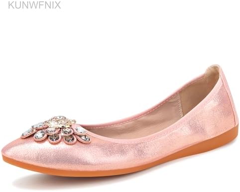KUNWFNIX Women's Ballet Flats Foldable Classic Crown Rhinestone Slip On Bowknot PU Leather Faux Suede Pointed Toe Comfort Flat Casual Dress Shoes - Image 3