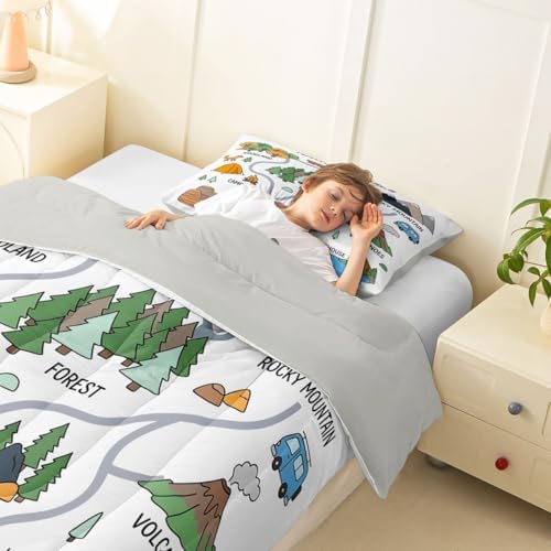 Erosebridal Forest Camping Theme Twin Bedding Set for Kids Girls Boys, Camping Lover Gifts Bed Comforter Set, Outdoor RV Camper Quilt Sets, Rustic Mountain Cabin Room Decor (1 Pillowcase) - Image 5