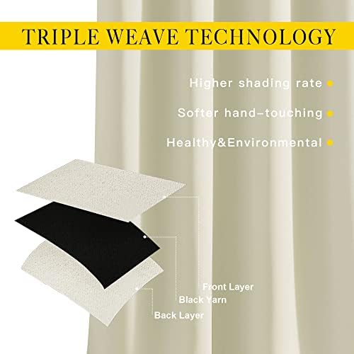 NICETOWN Beige Room Darkening Curtains 66 inches Long, Grommet Thermal Curtains Window Treatment Sound Reducing Drapes for Bedroom/Home Family, W66 x L66, 2 Panels - Image 3