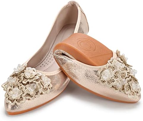 KUNWFNIX Women Ballet Flats Rhinestone Wedding Ballerina Shoes Foldable Sparkly Comfort Slip on Flat Shoes by KUNWFNIX