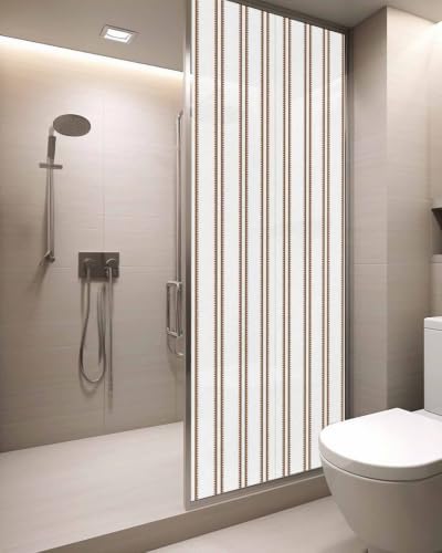 Window Privacy Film Frosted, Oatmeal Striped Vintage Static Cling Door Window Covering, Light Brown Farmhouse Rustic Lines UV Blocking Windows Film for Office, Hotel, Bedroom, 29.5 x 78.7 Inches - Image 3