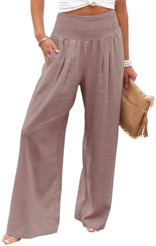 Angerella Womens Elastic High Waisted Palazzo Pants Casual Wide Leg Long Lounge Pant Trousers with Pocket by Angerella