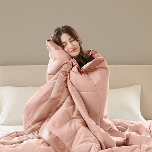 Madison Park Down Alternative Twin Size Blanket for Bed, Satin Trim, Blush - Image 6