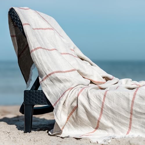 Eden 100% Linen Blanket – Premium European Woven Throw – Extra Large 45x78 in – Multi-Purpose Beach Towel, Sofa Throw, Summer Blanket – Lightweight, Softened, Striped – Made in Europe (Ecru/Brown) - Image 6