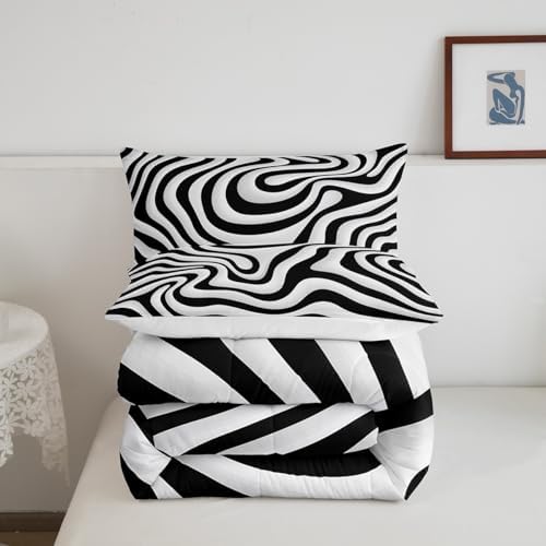 Erosebridal Black and White Toddler Bedding Set,Modern Abstract Aesthetic Comforter Set for Kids Bedroom Decor,Geometric Quilt Bed Set Minimalist Artwork Down Comforter with 1 Pillowcase - Image 5