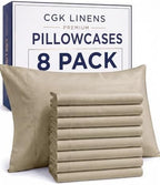 Queen Pillow Cases - 8 Pack Pillowcase Covers - 20" x 30" (Heathered Beige) by CGKUnlimited