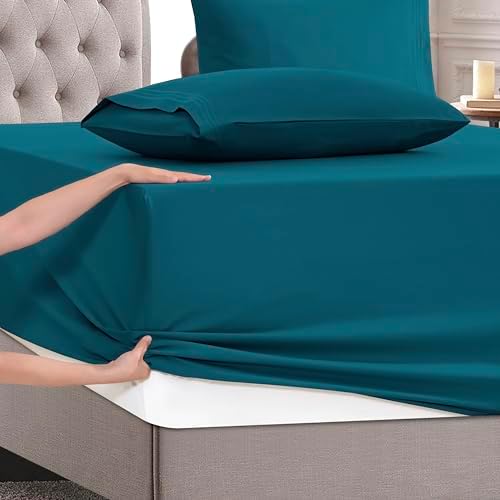 Mocassi Queen Size 4-Piece Bed Sheet Set - 1800 Premium Hotel Quality Microfiber 18-24 Inches Extra Deep Pocket Fitted Sheet- Luxury Soft, Breathable, Wrinkle, and Fade Resistant, Marine Blue - Image 5