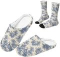 Toile de Jouy Fuzzy Slipper with Socks for Women Cozy Slipper Indoor by Baxinh