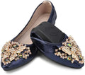 KUNWFNIX Women Ballet Flats Rhinestone Wedding Ballerina Shoes Foldable Sparkly Comfort Slip on Flat Shoes by KUNWFNIX