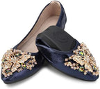 KUNWFNIX Women Ballet Flats Rhinestone Wedding Ballerina Shoes Foldable Sparkly Comfort Slip on Flat Shoes by KUNWFNIX