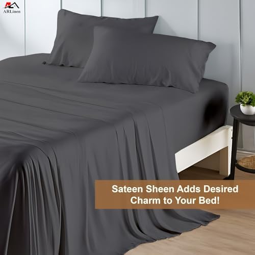 ARlinen 4 PC RV King Sheets 72 x 80, Egyptian Cotton, 10-Inch Deep, Dark Grey - Image 7