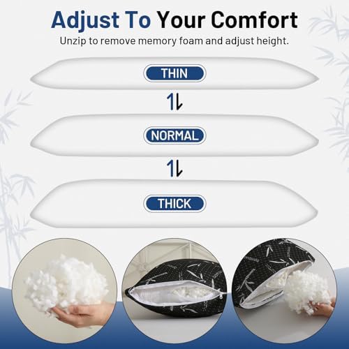 Primesoft Full Body Pillow with Removable Pillowcase for Adults,（Memory Foam Filling）（Long Pillow for Side Sleepers） （Fluffy and Firm）（Adjustable Filling）（20×54 Inch，Black） - Image 3