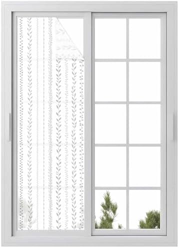 Window Privacy Film Frosted, Modern Minimalist Reusable Static Cling Window Tints, Rustic Leaves Vertical Stripes Gray Heat Control Windows Films for Offices, Balcony, 29.5 x 118 Inches by Unknown