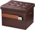 Bsketa Storage Ottoman Bench,17 Inch Folding Leather Foot Rest Stool, Brown by Bsketa