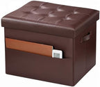 Bsketa Storage Ottoman Bench,17 Inch Folding Leather Foot Rest Stool, Brown by Bsketa