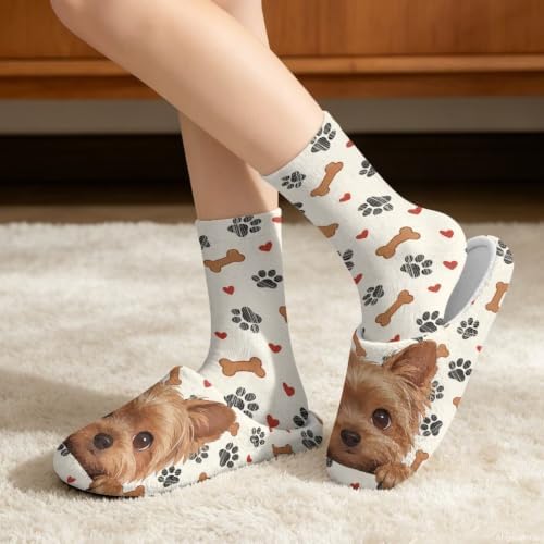 Womens Fuzzy Slipper with Socks Warm Cozy House Slipper and Socks Set Plush Winter Shoes for Indoor - Image 2