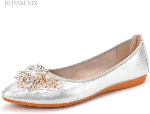 KUNWFNIX Women Ballet Flats Rhinestone Wedding Ballerina Shoes Foldable Sparkly Comfort Slip on Flat Shoes - Image 3
