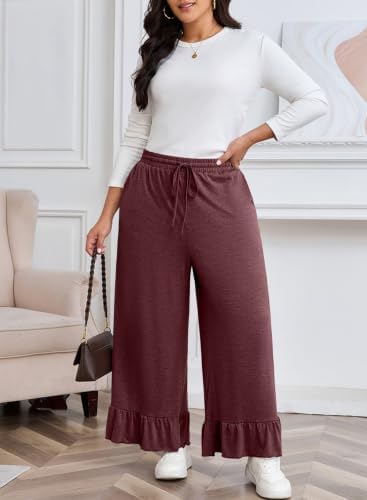 Eytino Womens Plus Size Wide Leg Pants Elastic High Waist Lounge Trouser - Image 4