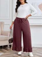 Eytino Womens Plus Size Wide Leg Pants Elastic High Waist Lounge Trouser - Image 4
