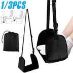 1/3Pcs Airplane Foot Hammock 420D Oxford Cloth Adjustable with Storage Bag Travel Plane Hanging for Airplane, Office, Under Desk, Car(Black-3Pcs) - Image 3