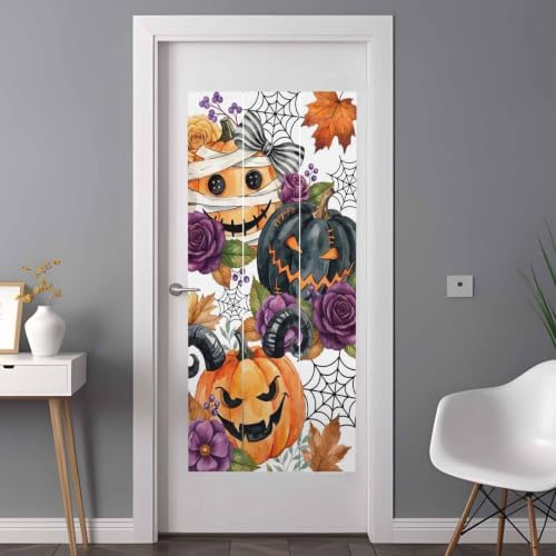 Window Privacy Film Frosted, Pumpkins Halloween Non-Adhesive Static Cling Window Tint, Black Horror Purple Floral Botanical Insulated Windows Frosted Films for Living Room, 35.4 x 78.7 Inches - Image 3