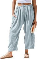 TARSE Womens Linen Wide Leg Striped Pants Casual Barrel Palazzo Harem Pants by TARSE