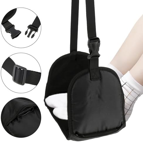 1/3Pcs Airplane Foot Hammock 420D Oxford Cloth Adjustable with Storage Bag Travel Plane Hanging for Airplane, Office, Under Desk, Car(Black-3Pcs) - Image 4