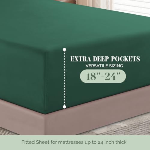 Elegant Comfort 1500 Premium Quality 6-Piece Bed Sheet Set - 18-24 Inch Extra Deep Pocket, Smart Storage Pockets, Wrinkle Free Ultra Soft 6PC Extra Deep Pocket Sheets, Full, Hunter Green - Image 5