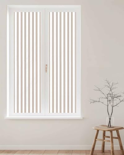 Window Privacy Film Frosted, Oatmeal Striped Vintage Reusable Static Cling Window Tints, Light Brown Farmhouse Rustic Lines Heat Control Windows Films for Offices, Balcony, 29.5 x 118 Inches - Image 2