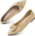 Flats for Women Ballet Shoes: Cushioned Memory Foam Insole & Lightweight for All-Day Comfort - Slip-On Suede Foldable Pointed Toe Bow Casual Dressy Flat for Work Office Business by Zorfe
