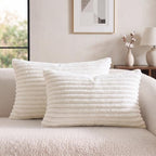 Bedorm Faux Fur Pillowcases Set of 2 King Size Plush Fluffy Pillow Cover Ivory White, Zipper Closure - Image 4