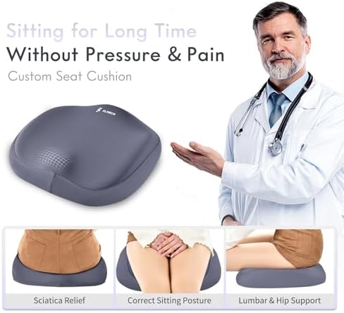 FLORICH Ergonomic Car Seat Cushion and 2-in-1 Lumbar Support Pillow Headrest Memory Foam Car Cushion Back Support Neck Pillow Driving Lumbar Seat Cushion for Truck Driver Sciatica Pain Relief, Blue - Image 3