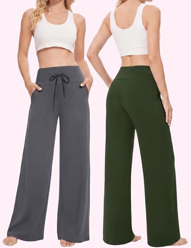 Showitty Wide Leg Pants for Women with Pockets, High Waist Yoga Lounge - Image 2