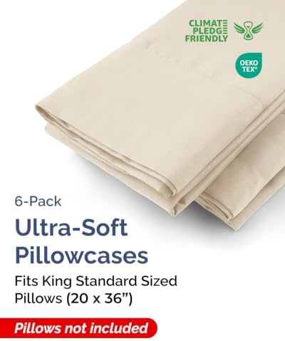 King Standard Pillow Cases - 6 Pack Pillowcase Covers - 20" x 36" (Wheat) - Image 2