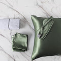 DISANGNI Silk Indulgence Set: 22 Momme 100% Natural Mulberry Silk Pillow Case & Eye Mask Duo for Hair and Skin (1pc Standard Size 20" x26",Green Pillowcase Eye mask Set) by DISANGNI