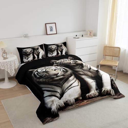 Erosebridal White Tiger Comforter Set Full Size,3D Animal Print Bedding Set - Image 3