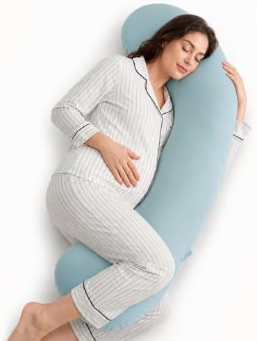 Momcozy J Shaped Cooling Pregnancy Pillow, Maternity Pillow for Sleeping by Momcozy