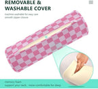 Checkered Pink Neck Roll Pillow Bolster Round Health Memory Foam Long Cervical Cylinder Pillows with Removable Washable Cover for Body Bed Legs Back Yoga - Image 4