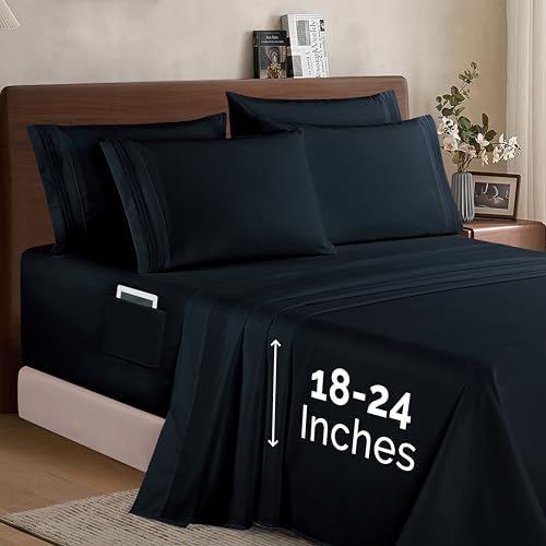 Elegant Comfort 1500 Premium Quality 4-Piece Bed Sheet Set - 18-24 Inch Extra Deep Pocket, Smart Storage Pockets, Wrinkle Free Ultra Soft 4PC Extra Deep Pocket Sheets, Twin/Twin XL, Black - Image 2