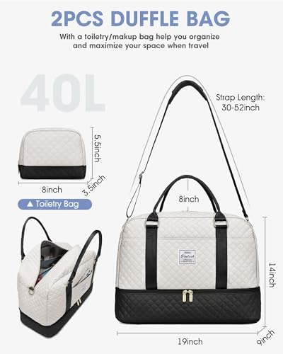 Travel Duffle Weekender Bags for Women: Overnight Bag with Shoe Compartment Carry On Bags with Toiletry & Wet Pocket Large Tote Hospital for Women Labor Delivery Black White - Image 4