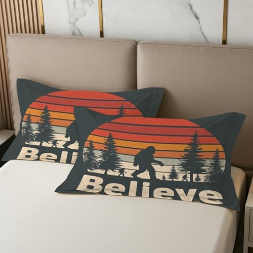 Bigfoot Pillowcases Queen Size Set of 2 - Sasquatch Pillow Cases with Envelope Closure, Boys Retro 70s Decorative Pillow Covers for Bed Couch, Soft Breathable Microfiber - Image 3