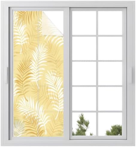 Window Privacy Film Frosted, Yellow Botanical Static Cling Door Window Covering, Summer Palm Leaves Foliage Tropical UV Blocking Windows Film for Office, Hotel, Bedroom, 29.5 x 78.7 Inches by Unknown